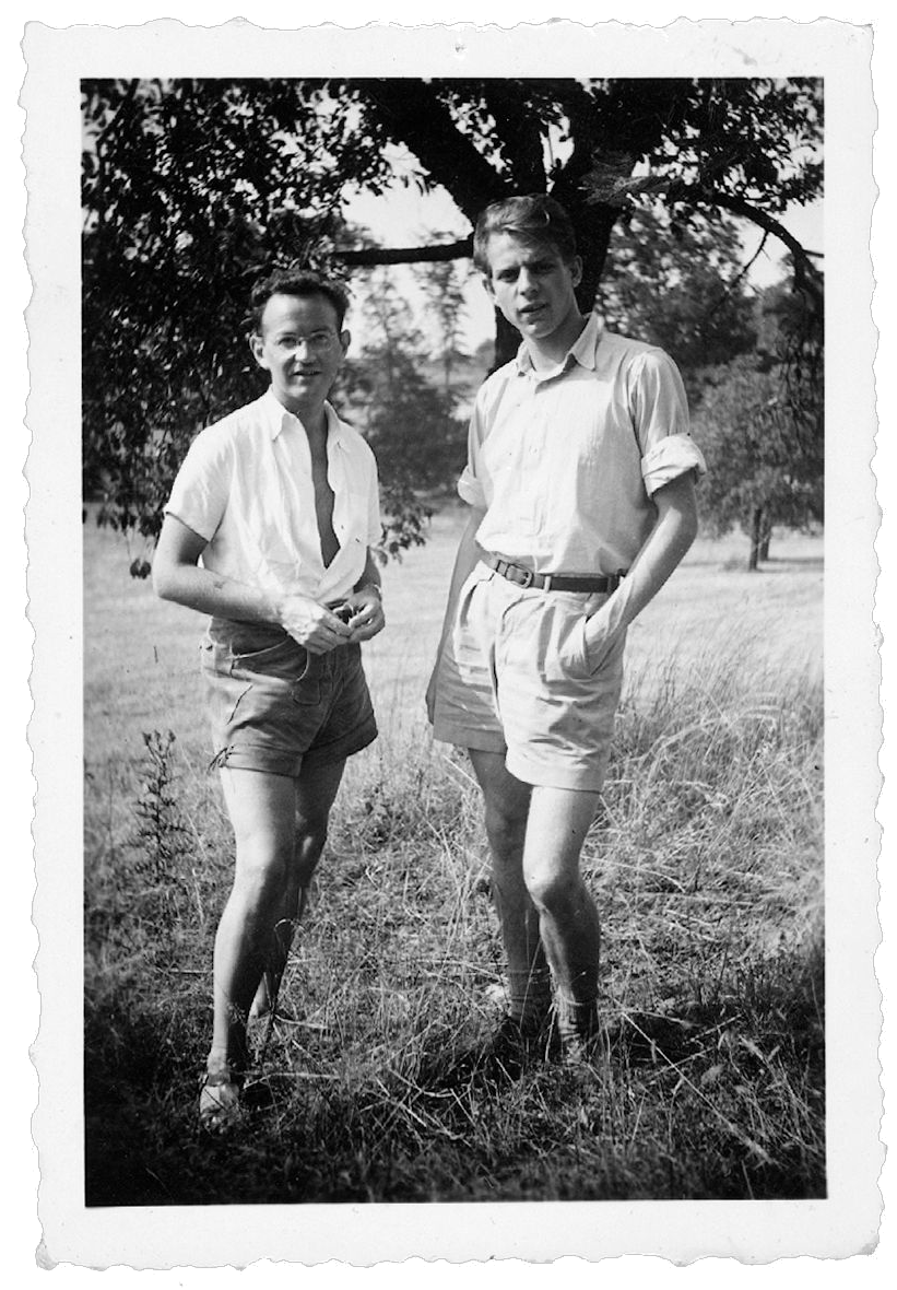 Karel Goeyvaerts (links) en Karlheinz Stockhausen in Darmstadt, 1951.
 [Leuven, Universiteitsarchief: Archief Karel Goeyvaerts]