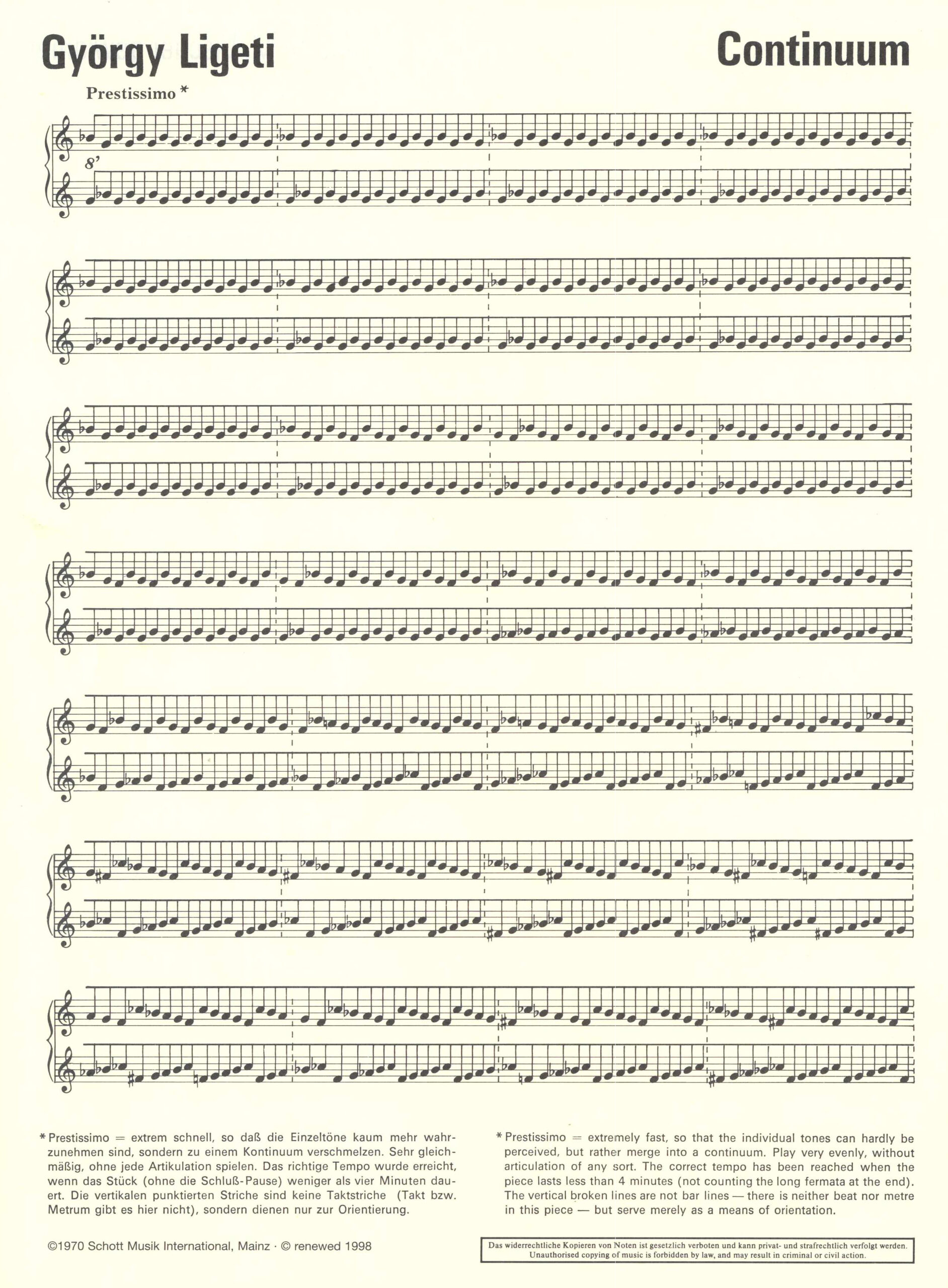 pagina uit Continuum (1967) (c) 1998, Schott Musik International, Mainz
